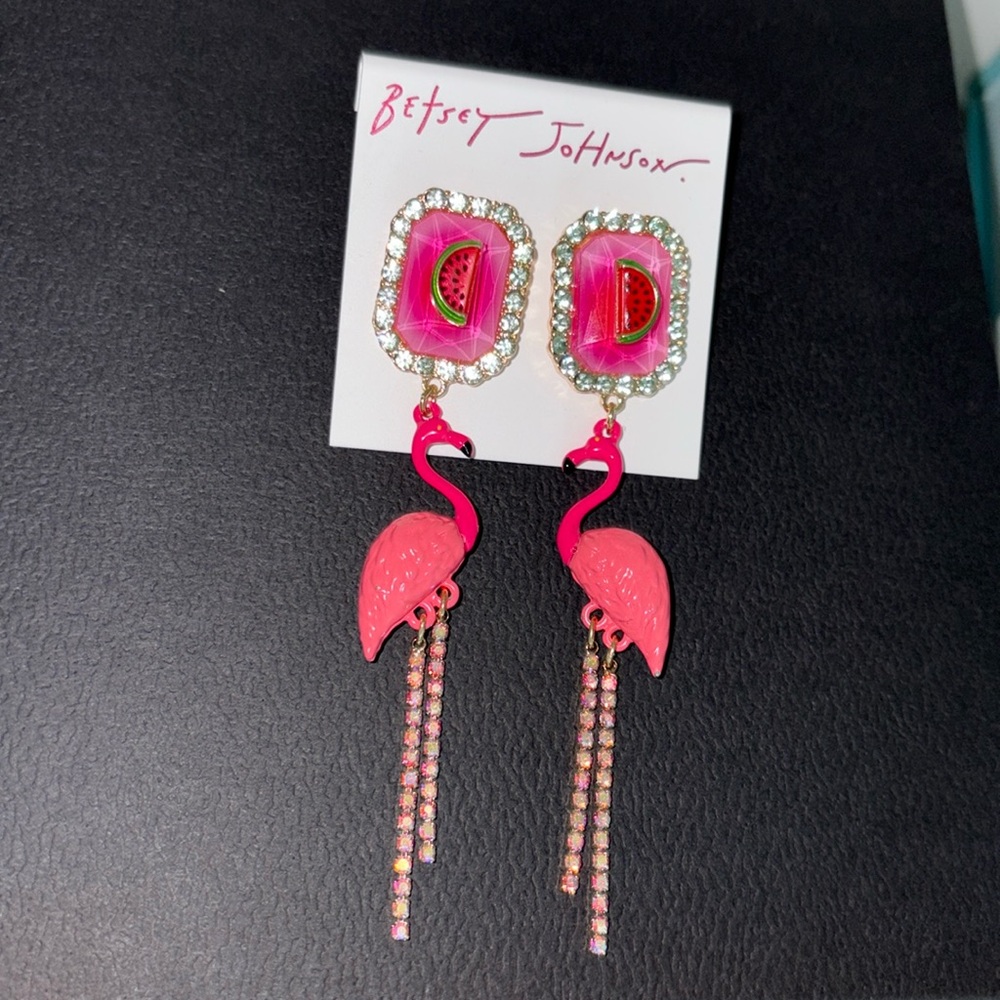 Betsey Johnson Pink Flamingo and Watermelon Earrings 🦩🍉